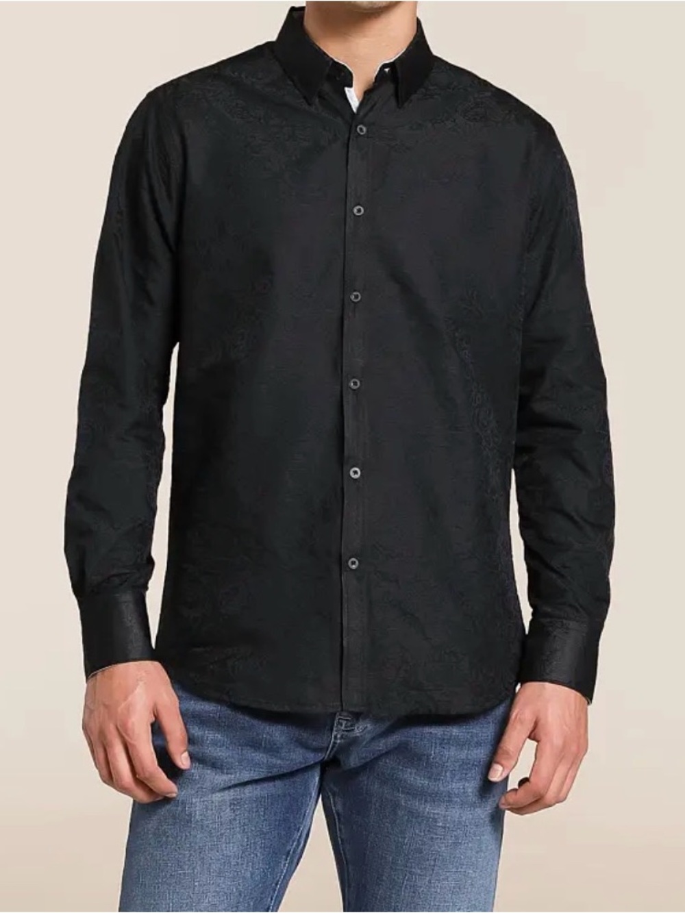 J.B. Holt Men's Black Floral Jacquard Black Button-Up Shirt